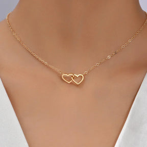 Colar Feminino Tiny Double Hollow Heart